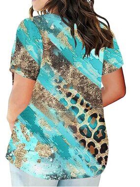 Short Sleeve Blouse for Women Summer Casual Loose Fit V Neck Tops Trendy Leopard